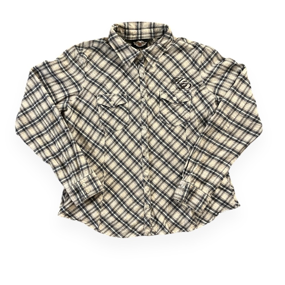 Harley Davidson Plaid Button Up Cotton Women's XL Natural Fiber Breathable Plaid